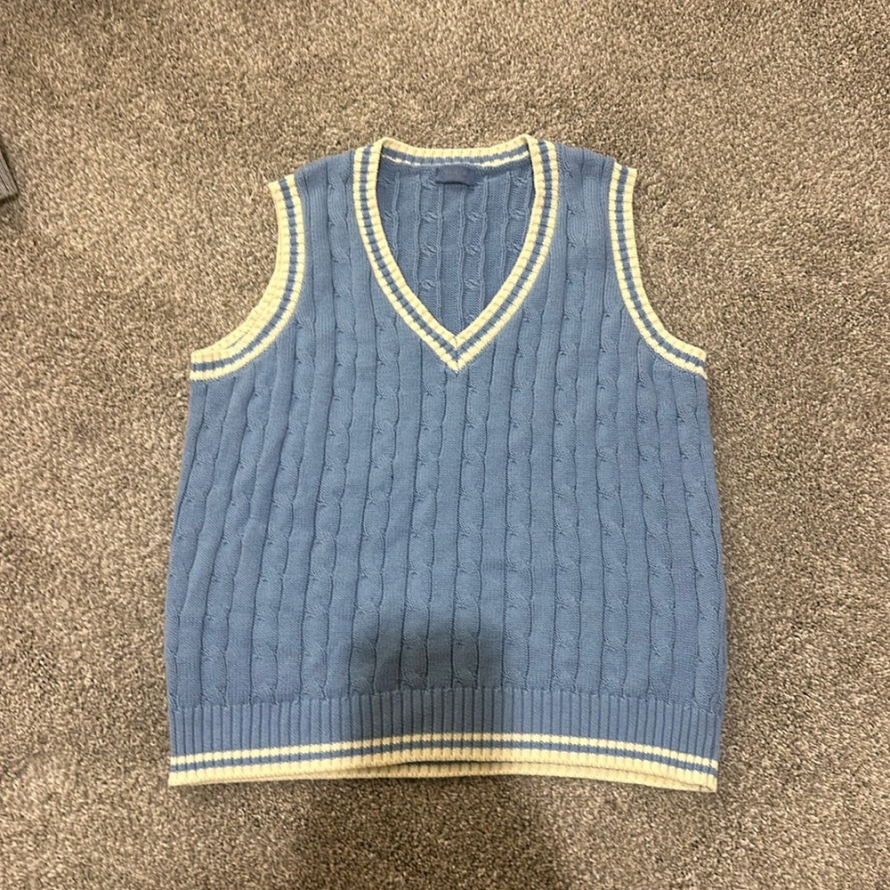 John Galt preppy sweater vest. Women’s light blue and cream. One size. EUC